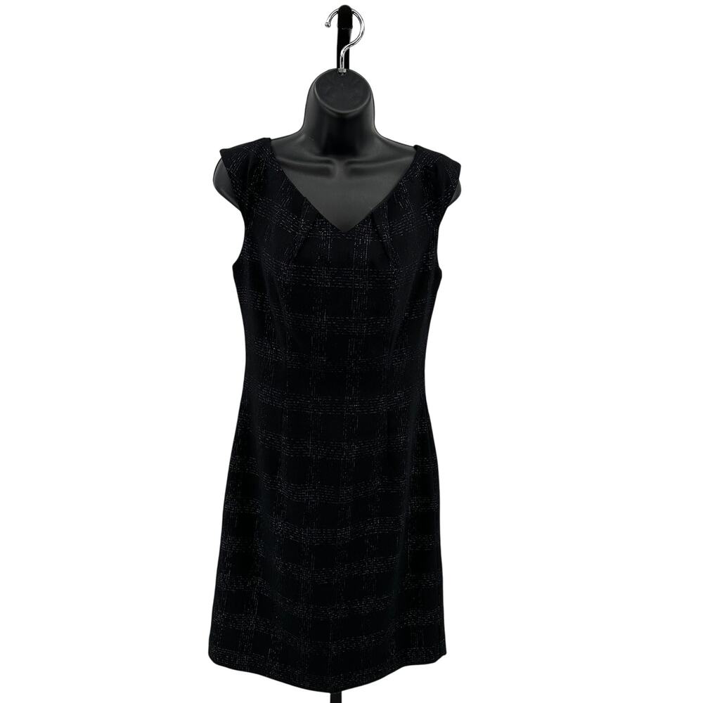 Mossimo Stretch Shimmer Sheath Dress WMNS 2 Black Sleeveless Back Zip Slit Knee